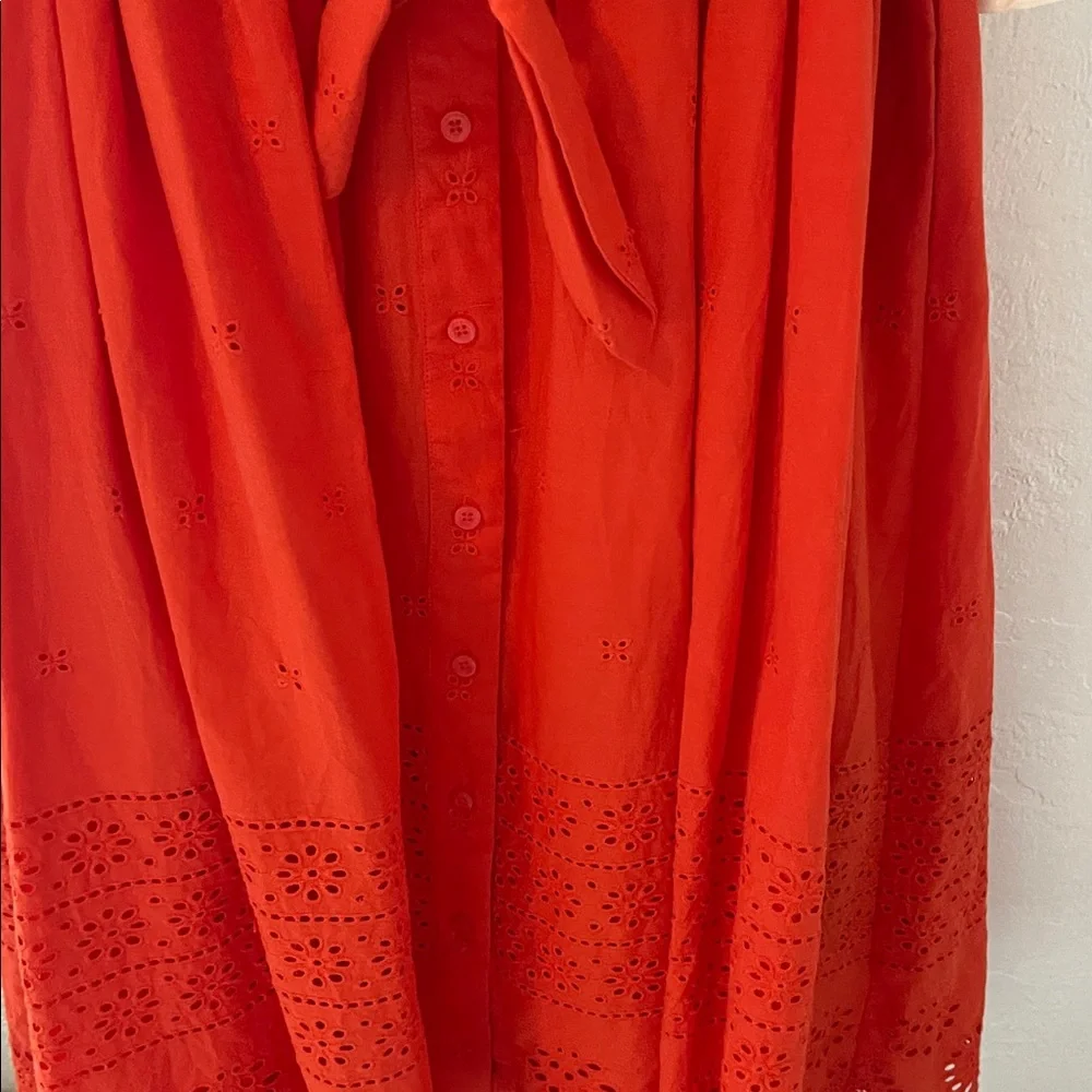 Kate Spade Orange Midi Tie Waist Eyelet 100% Cotton Dress! Size Large